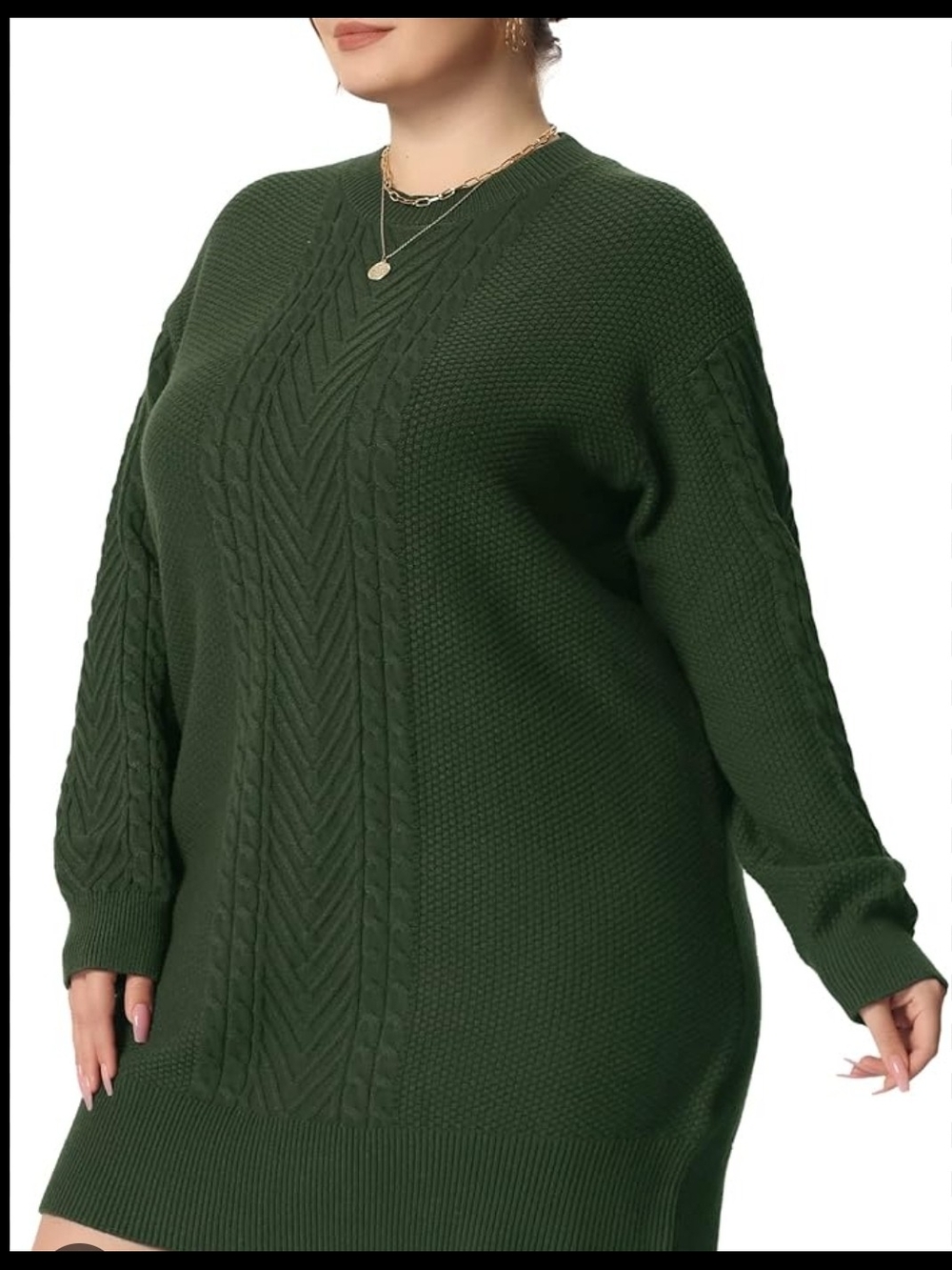 Dark Green Cable Knit Sweater Dress A120
